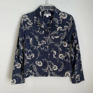 Pendleton Womens Blue Floral Long Sleeve Button Front Jacket